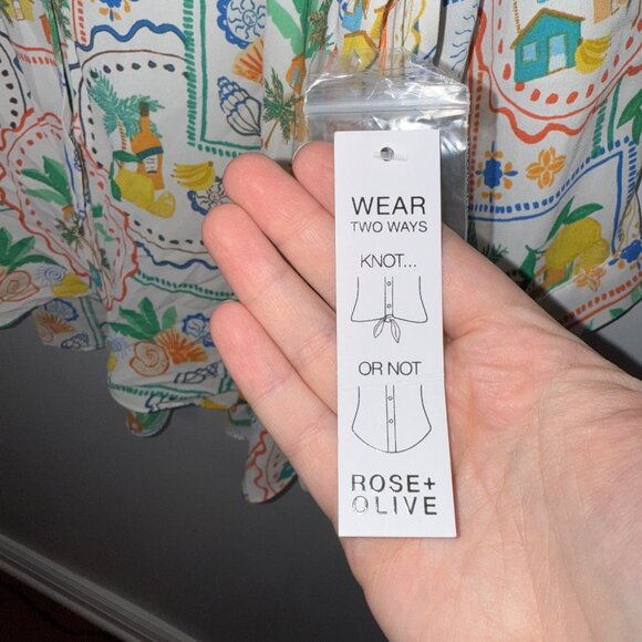 Rose +Olive Womens Tropical Print Button Down With 3/4 Sleeves & Tie Option - Picture 5 of 6